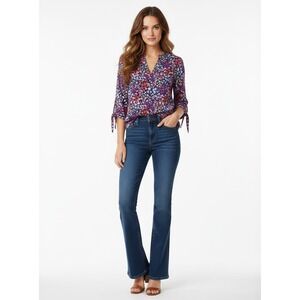 Cynthia Rowley Top Womens S Blue Tie‎ Sleeve Ditsy Floral Colorful Boho Elegant